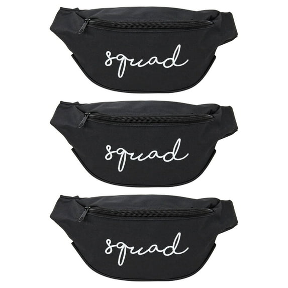 Funky Junque Bridal Belt Bag Fanny Pack for Women - 3 Pack: Bachelorette Belt Bag Bundle - Squad (Black)