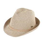Funky Junque Straw Fedora Hats for Women - Sequin - Beige