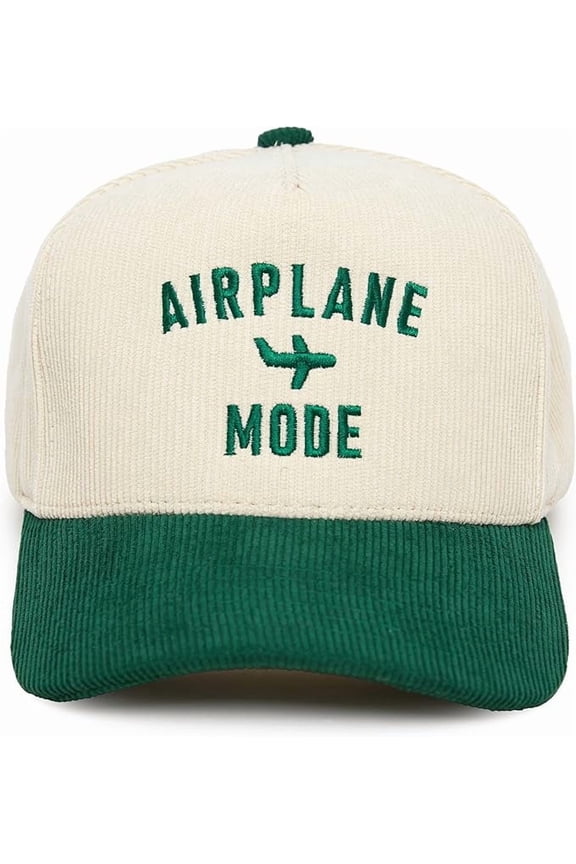 Corduroy Trucker Hat – Vintage Two-Tone Adjustable Snapback Baseball Cap - Airplane Mode - Green/Beige