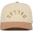 thumbnail image 1 of Funky Junque Corduroy Trucker Hat – Vintage Two-Tone Adjustable Snapback Baseball Cap - Dallas (Upside Down) - Khaki/Beige, 1 of 5