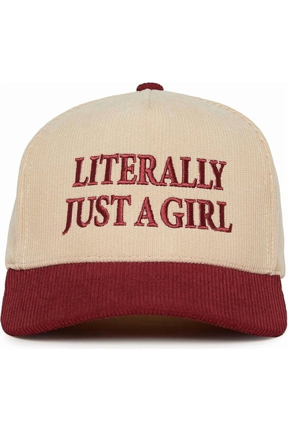 Corduroy Trucker Hat – Vintage Two-Tone Adjustable Snapback Baseball Cap - Literally Just a Girl - Burgundy/Beige