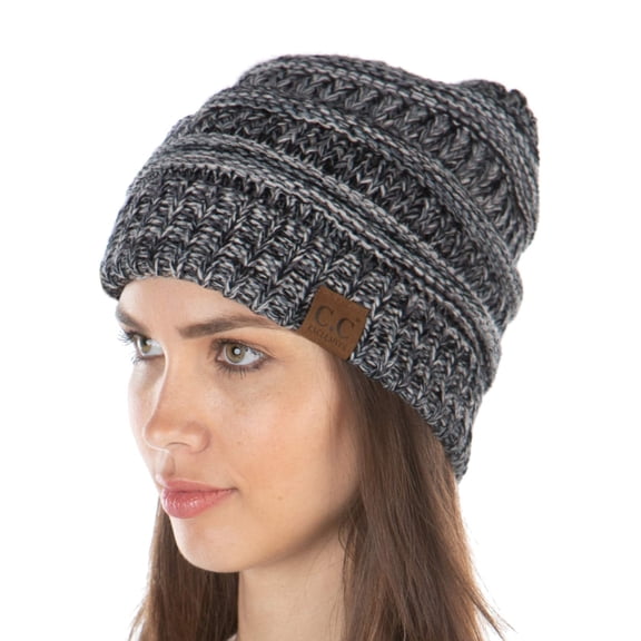 Funky Junque Exclusives Warm Winter Skull Cap Beanie – Slouchy Knit Hat for Women, Soft Cozy Unisex Mens Beanies, Perfect for Cold Weather Wear - Grey, Black, Beige, French Beige - 4 Tone Mix