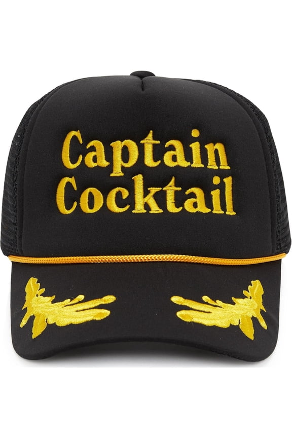 Foam Trucker Hat – Funny Mesh Back Baseball Cap for Men & Women, Cowboy Chic Party Hat, Trendy Womens Trucker Hats - Cocktail Captain - Black/Nautical
