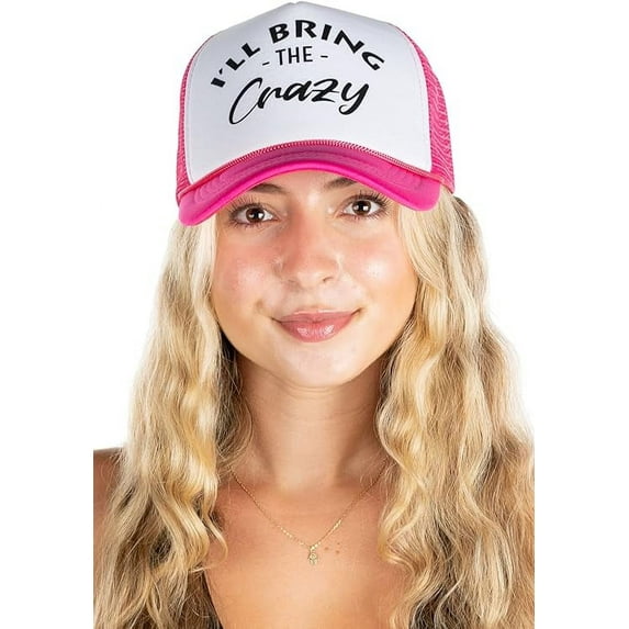 Funky Junque Foam Trucker Hat - I'll Bring The - Crazy (White/Hot Pink)