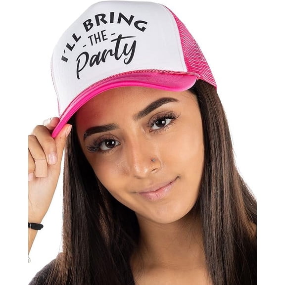 Funky Junque Foam Trucker Hat - I'll Bring The Party (White/Hot Pink)