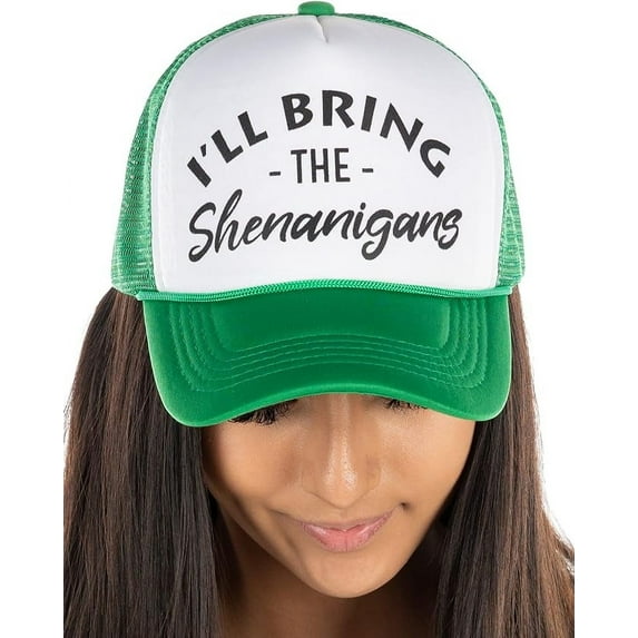 Funky Junque Foam Trucker Hat - I'll Bring The Shenanigans (White/Kelly Green)