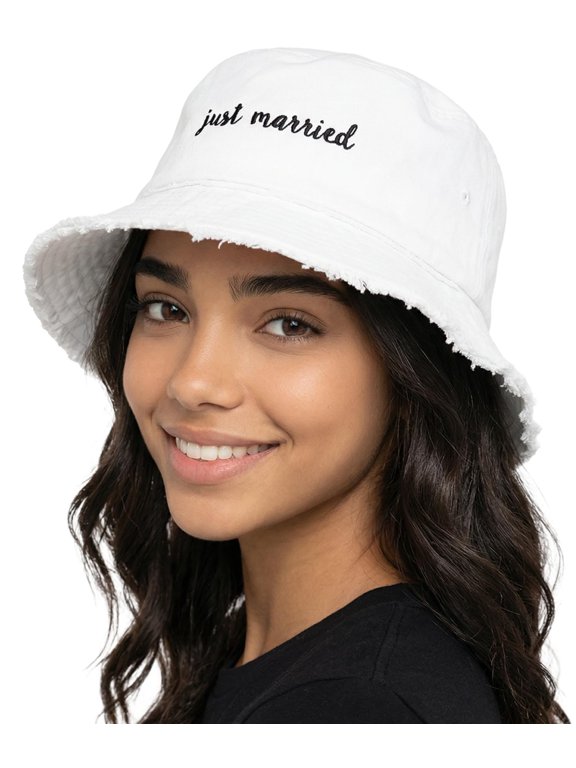 Bridal Bucket Hat for Women - Bride Bachelorette - Just Married - White