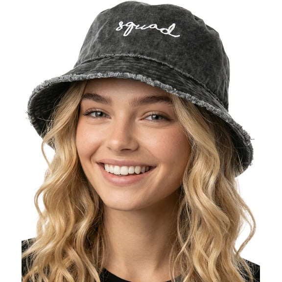 Funky Junque Bridal Bucket Hat for Women - Bride Bachelorette Party Sun - Squad - Black