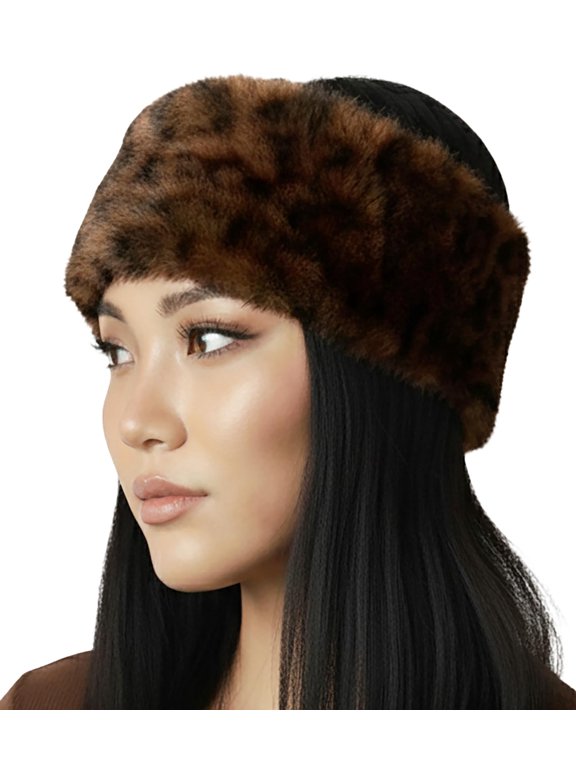 Fuzzy Headbands for Women – Fluffy Faux Fur Ear Warmer - Leopard - Brown