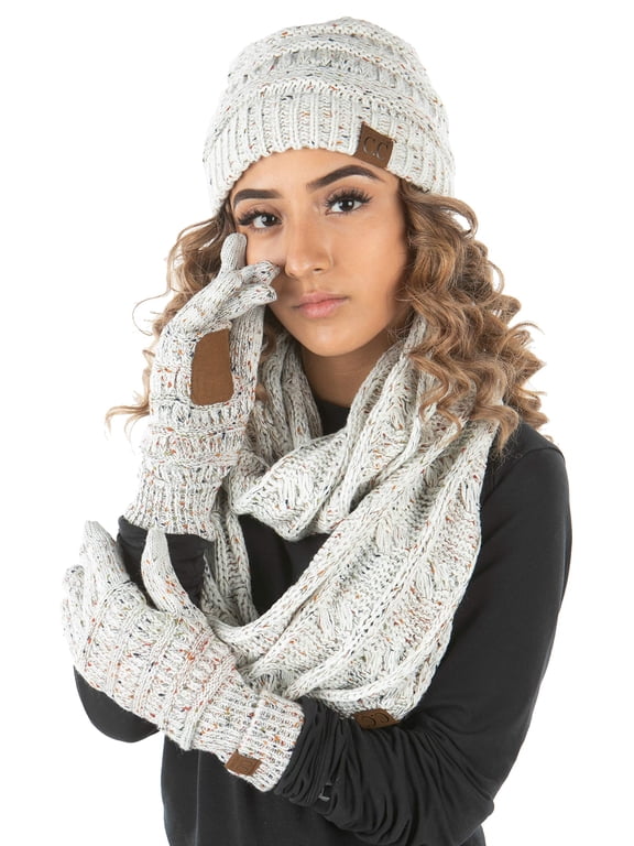 Hat Scarf Glove Set for Women – Matching Winter Set - Confetti Ivory