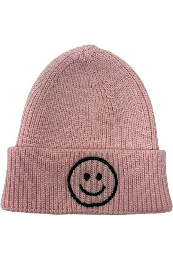 Infant Baby Smiley Face Beanie (No Pom) - Light Pink
