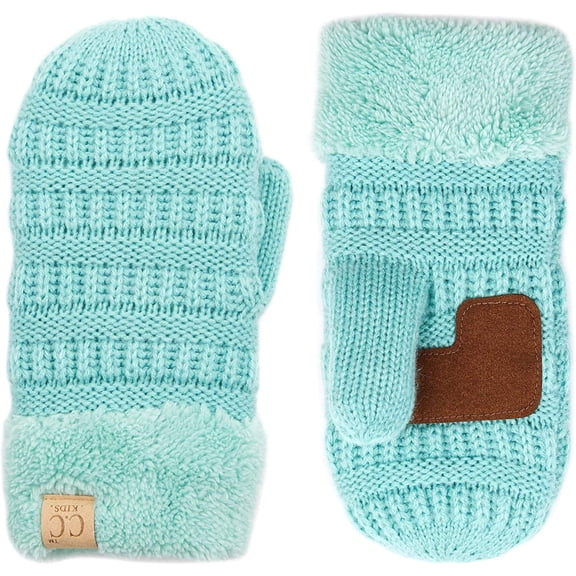 Funky Junque Kids Mittens – Thermal Knit Fleece Lined Winter Gloves for Boys & Girls Ages 5–7, Soft Cozy Cold Weather Wear - Mint