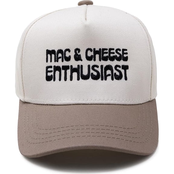 Funky Junque Kids Trucker Hat Baseball Cap - Mac & Cheese Enthusiast - Camel/Beige (Medium/Large - 2-9 Years)