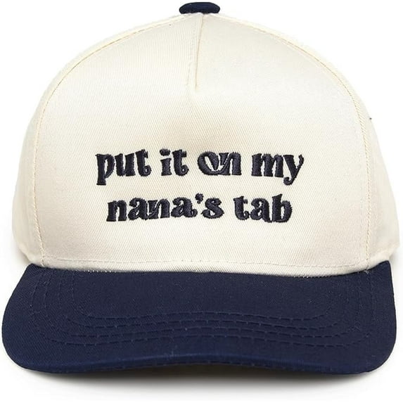 Funky Junque Kids Trucker Hat Baseball Cap - Two Tone Vintage Baby Baseball Cap, Infant Baseball Hat, Toddler Snapback Hat - Put It on My Nana's Tab - Navy/Beige