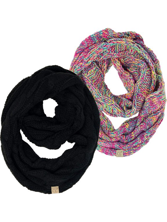 Kids Winter Infinity Scarf – Toddler & Baby Neck Warmer for Ages 1–6, Soft Acrylic Girls Scarf, Cozy Cold Weather Accessory - 2 Pack - Black & Rainbow