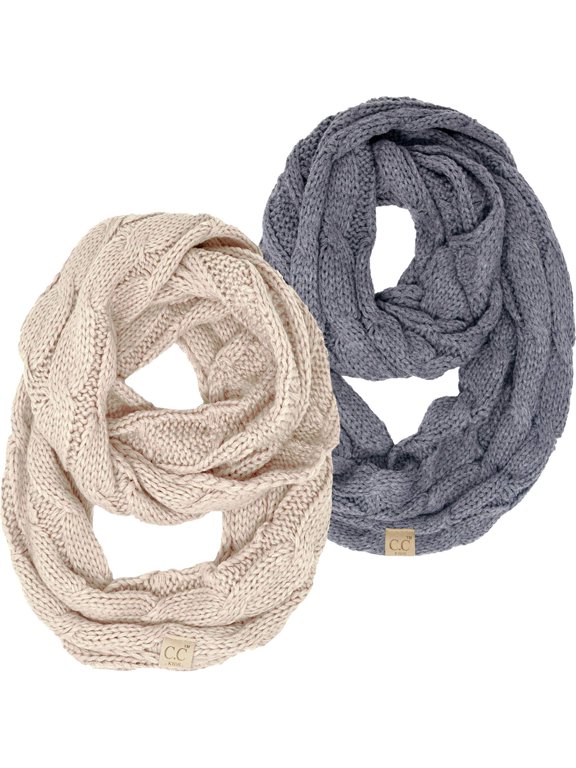 Kids Winter Infinity Scarf – Toddler & Baby Neck Warmer for Ages 1–6, Soft Acrylic Girls Scarf, Cozy Cold Weather Accessory - 2 Pack - Solid Heather Grey & Solid Beige