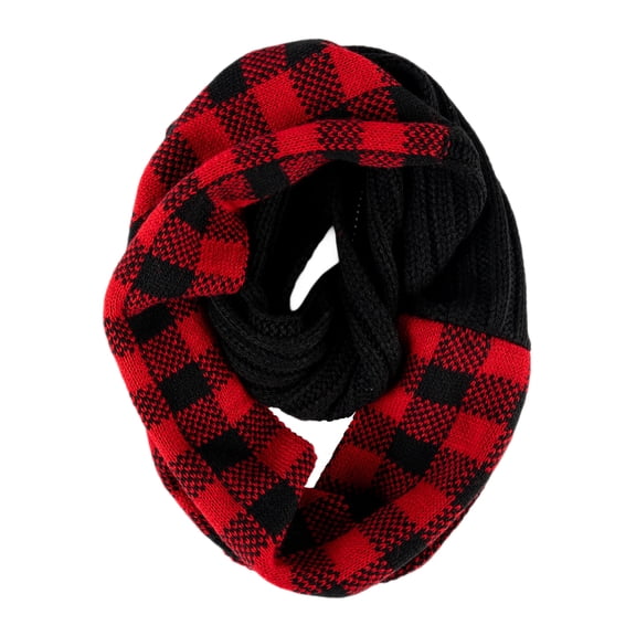 Funky Junque Kids Winter Infinity Scarf – Toddler & Baby Neck Warmer for Ages 1–6, Soft Acrylic Girls Scarf, Cozy Cold Weather Accessory - Buffalo Check - Black/Red