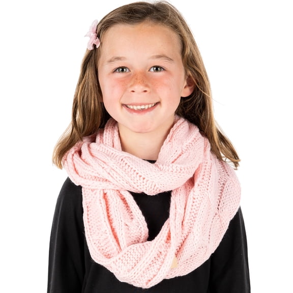 Funky Junque Kids Winter Infinity Scarf – Toddler & Baby Neck Warmer for Ages 1–6, Soft Acrylic Girls Scarf, Cozy Cold Weather Accessory - Solid Pale Pink