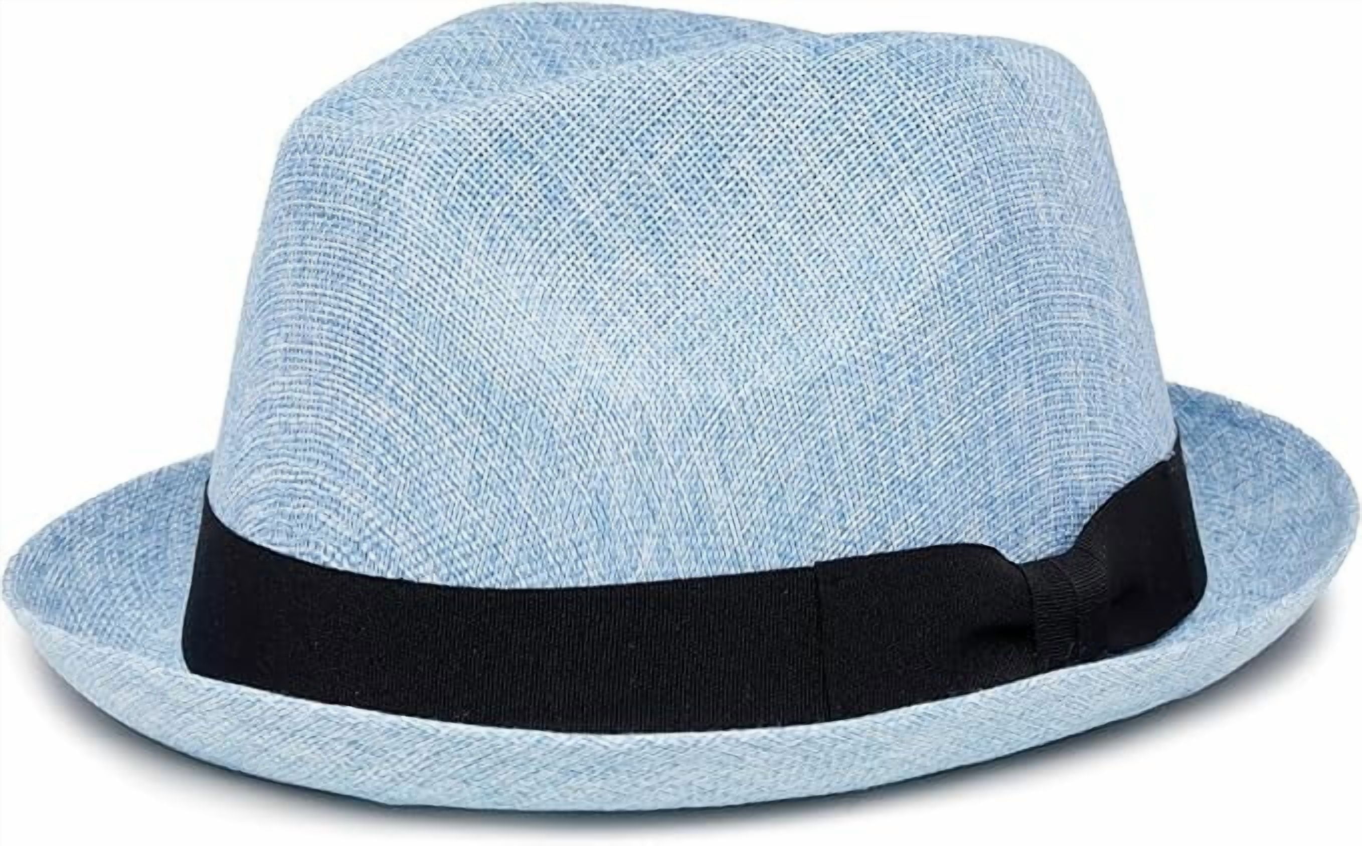 Funky Junque Lightweight Porkpie Fedora Sun Hat - Light Blue (Small/Medium)
