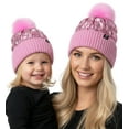 Sprigs Chunky Knit Faux Fur Lined Beanie With Pom Pom - Women's Winter Hat (Cream, One Size 6.5-7.5)