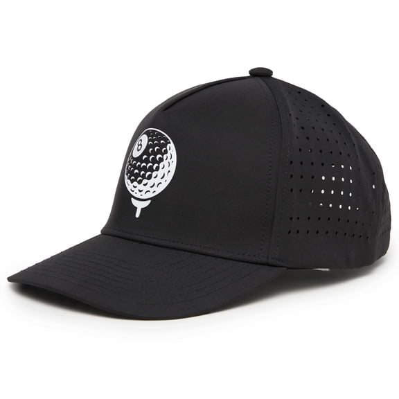 Funky Junque Mens Performance Golf Hat Lightweight 5-Panel High Crown Cap with Moisture-Wicking Fabric, Adjustable Snapback, Breathable Ventilation - Eight Ball - Black