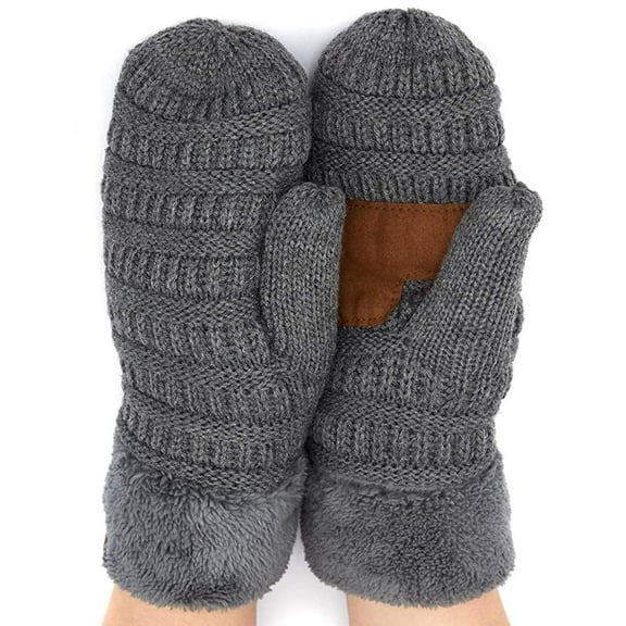 Funky Junque Mittens for Women – Fleece Lined Winter Gloves, Women's Fuzzy Warm Mittens for Cold Weather, Cozy Knit Soft Fashionable Accessories - Charcoal