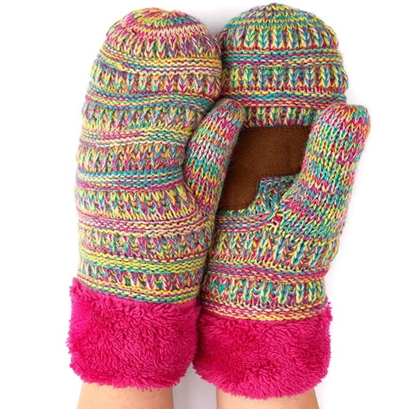 Funky Junque Mittens for Women – Fleece Lined Winter Gloves, Women's Fuzzy Warm Mittens for Cold Weather, Cozy Knit Soft Fashionable Accessories - Four Tone Mix - Rainbow #11