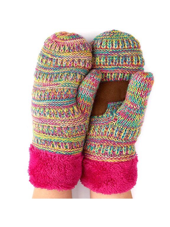 Mittens for Women – Fleece Lined Winter Gloves, Women's Fuzzy Warm Mittens for Cold Weather, Cozy Knit Soft Fashionable Accessories - Four Tone Mix - Rainbow #11