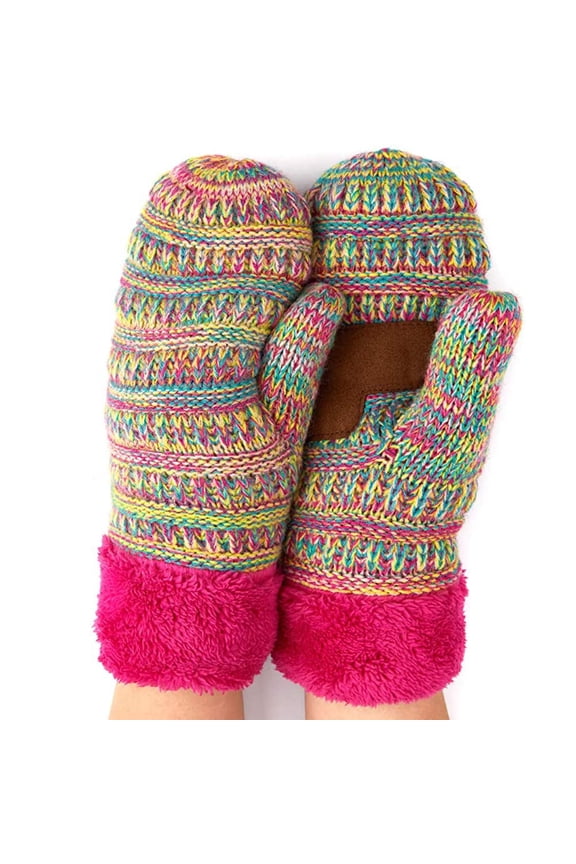 Mittens for Women – Fleece Lined Winter Gloves, Women's Fuzzy Warm Mittens for Cold Weather, Cozy Knit Soft Fashionable Accessories - Four Tone Mix - Rainbow #11