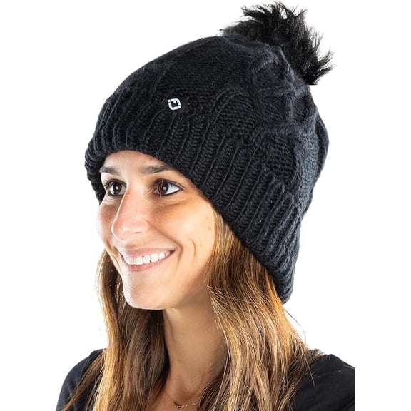 Funky Junque Oversized Cable Knit Pom Beanie - Black