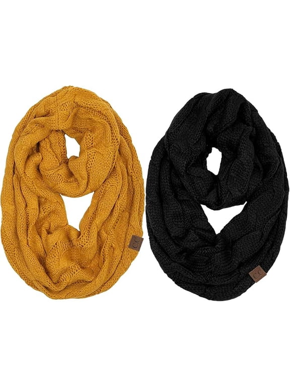 Oversized Chunky Knit Infinity Scarf for Women, Warm Winter Wrap, 2 Pack (Black & Burgundy) - 2 Pack: Black & Burgundy