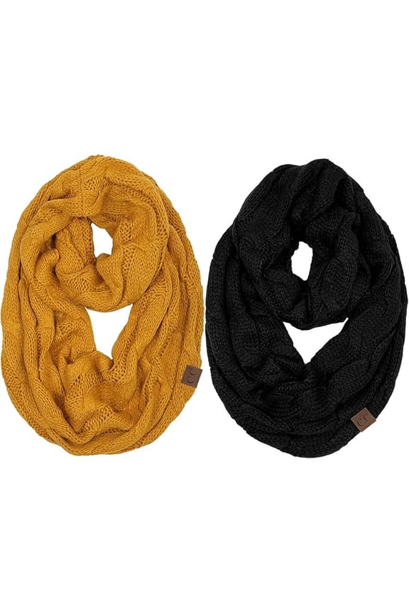 Oversized Chunky Knit Infinity Scarf for Women, Warm Winter Wrap, 2 Pack (Black & Burgundy) - 2 Pack: Black & Burgundy