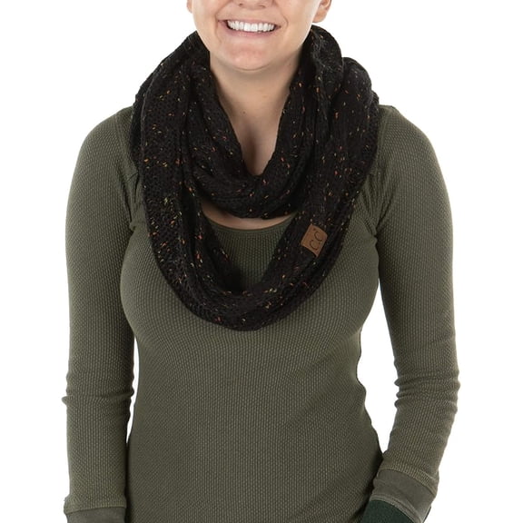 Funky Junque Oversized Chunky Knitted Infinity Scarf for Women, Warm Winter Cable Circle Wrap - Black - Confetti