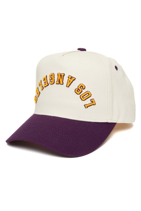 Retro LA Hat - Baseball Cap with Upside Down - Los Angeles - Purple/Beige