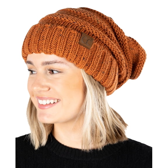 Funky Junque Slouchy Beanie for Women – Warm Winter Hat, Soft Chunky Cable Knit Oversized Slouch Beanies for Cold Weather, Cozy Stylish Fashion Hats - Confetti Rust Design