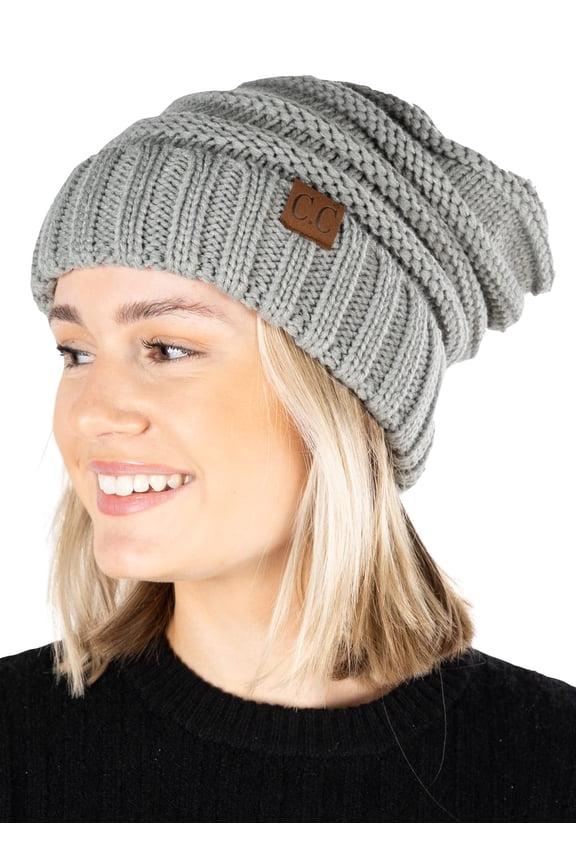 Slouchy Beanie for Women – Warm Winter Hat, Soft Chunky Cable Knit Oversized Slouch Beanies for Cold Weather, Cozy Stylish Fashion Hats - Dove Grey