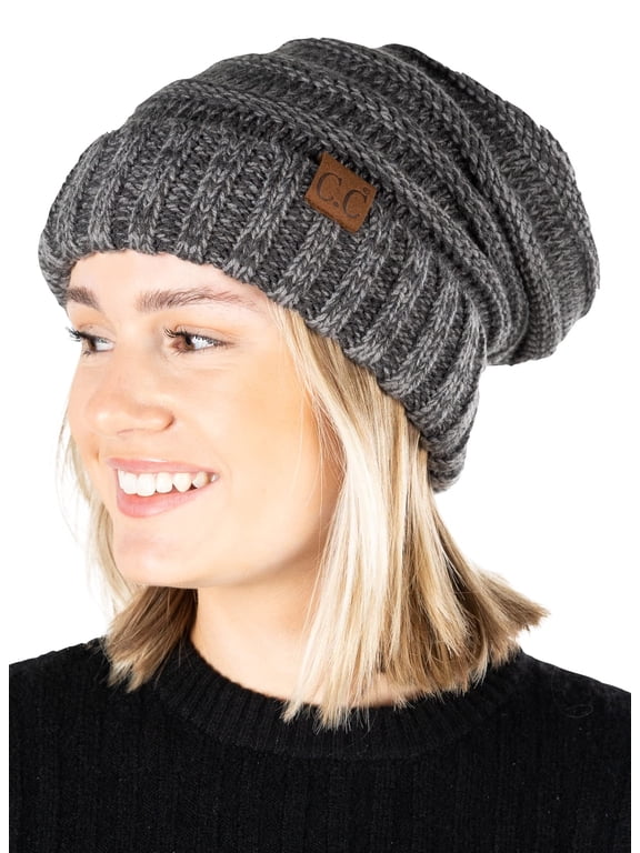 Slouchy Beanie for Women – Warm Winter Hat, Soft Chunky Cable Knit Oversized Slouch Beanies for Cold Weather, Cozy Stylish Fashion Hats - Graphite Grey Tricolor Mix