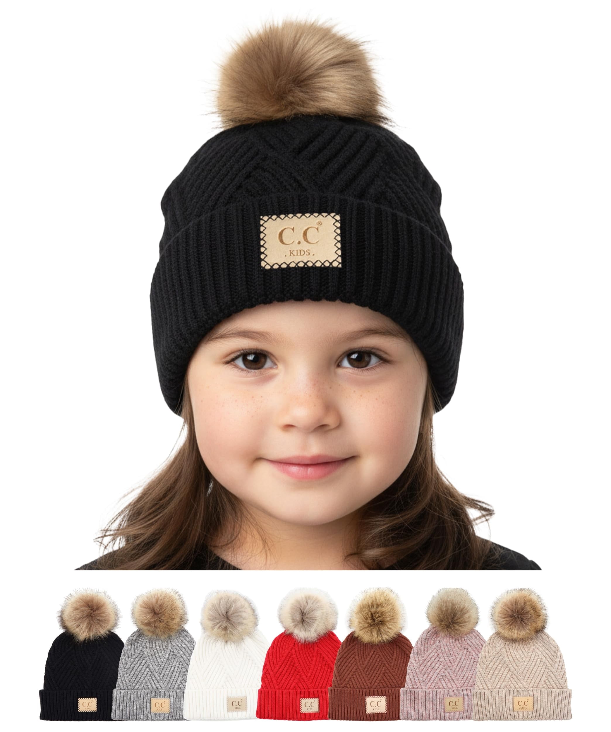 Cozy Kids Pom Pom Beanie - Brown Funky Junque Toddler Pom Beanie – Kids Winter Hat for Ages 1  main image 4