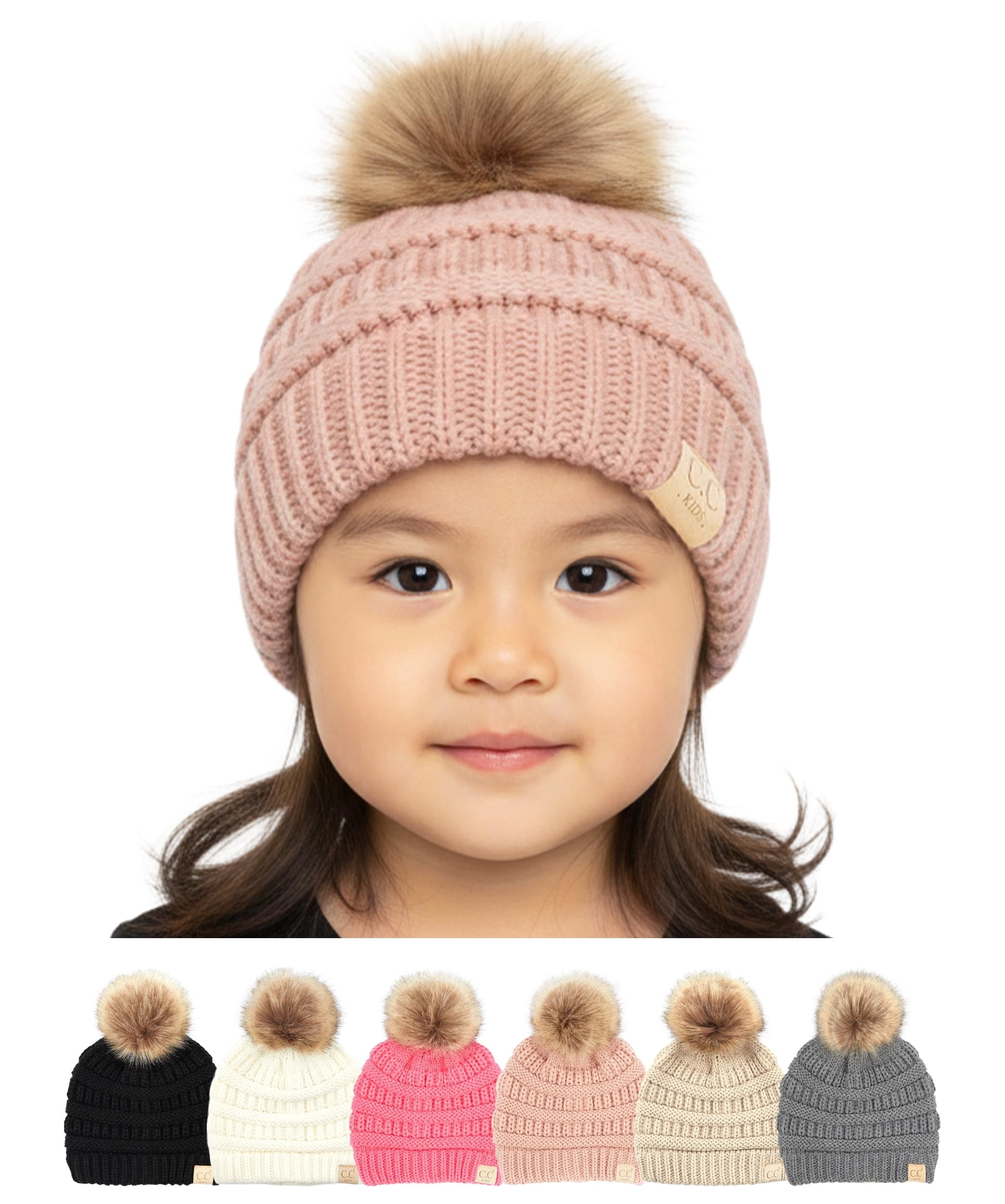Cozy Kids Pom Pom Beanie - Brown Funky Junque Toddler Pom Beanie – Kids Winter Hat for Ages 1  main image 2