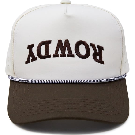 Funky Junque Trendy Rope Golf Cap with Upside-Down Sayings - Rowdy (Upside Down) - Brown/Beige