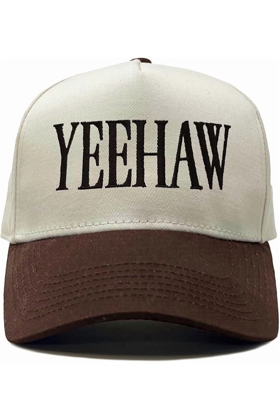 Trucker Hat – Vintage 2 Tone Snapback Baseball Cap - Yeehaw - Brown/Beige
