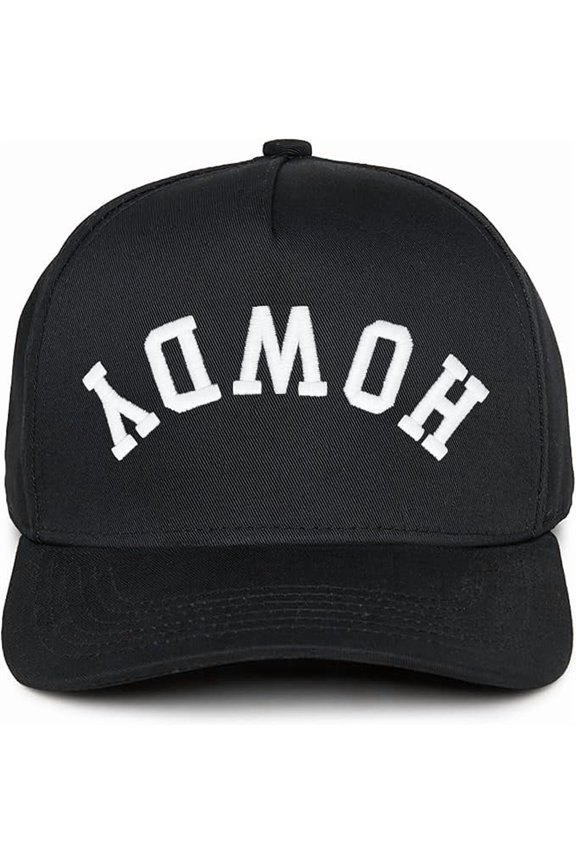 Trucker Hat – Vintage Snapback Baseball Cap with Embroidered Design - Howdy (Upside Down) - Black