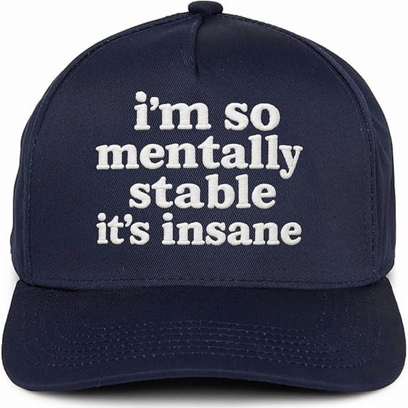 Funky Junque Trucker Hat – Vintage Snapback Baseball Cap with Embroidered Design -I'm So Mentally Stable It's Insane - Navy