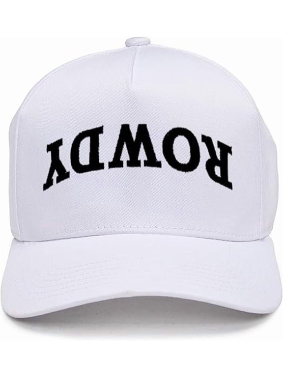 Trucker Hat – Vintage Snapback Baseball Cap with Embroidered Design - Rowdy (Upside Down) - White