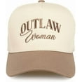 thumbnail image 1 of Funky Junque Trucker Hat – Vintage Two-Tone Snapback Baseball Cap with Embroidered Design - Outlaw Woman - Khaki/Beige, 1 of 6