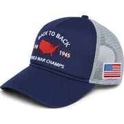 Funky Junque Trucker Hats for Men - Back to Back WWII Champs - Navy