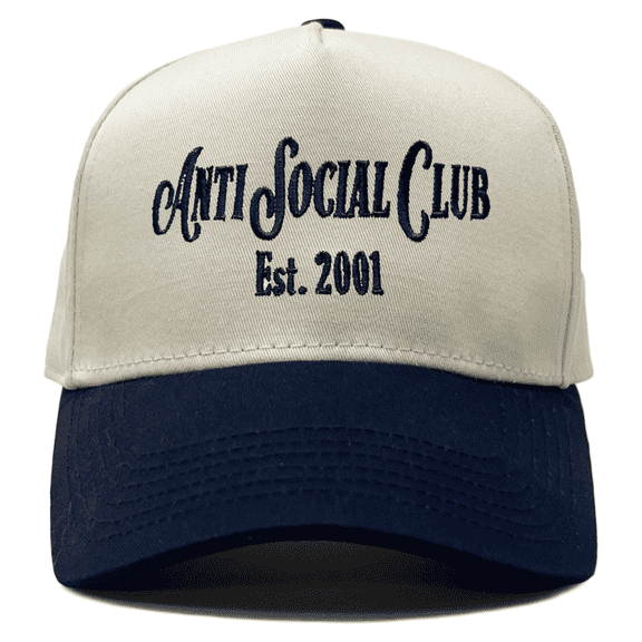 Funky Junque Two Tone Vintage Cotton Polyester Snapback Hat Anti Social Club Navy/Beige