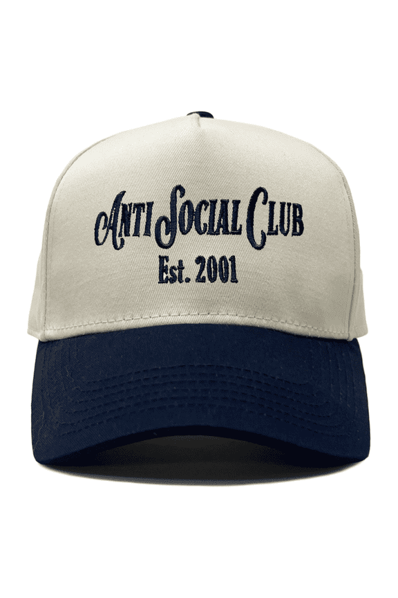 Two Tone Vintage Cotton Polyester Snapback Hat Anti Social Club Navy/Beige