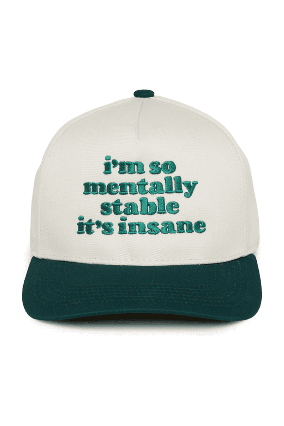 Two Tone Vintage Snapback Hat - I'm So Mentally Stable It's Insane - Green/Beige