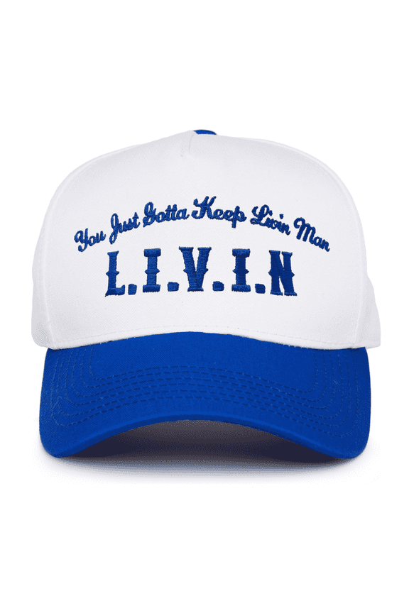 Two Tone Vintage Snapback Hat - L.I.V.I.N - White/Royal Blue
